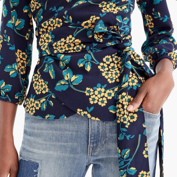 J.Crew Drapey Crepe Floral 3/4 Sleeves Wrap Top - Picture 2 of 13